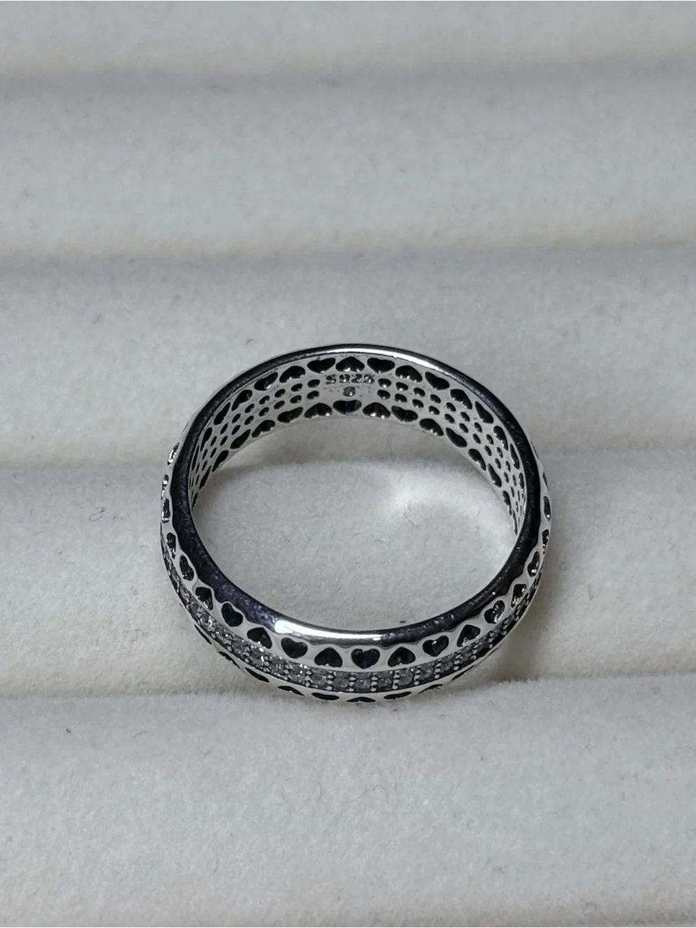 Sterling Silver Heart Band Ring with Pavé Cubic Zirconia - Size 8